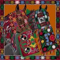 Платок "Локай" шелк 90х90 на оранжевом фоне