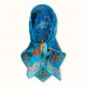 Scarf "MINOISKY AQUARIUM" silk 65x65 on a blue background