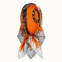 Scarf "TIGER AND MAGPIES" silk 65x65 on a orange background