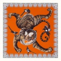 Scarf "TIGER AND MAGPIES" silk 65x65 on a orange background