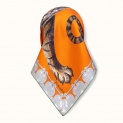 Scarf "TIGER AND MAGPIES" silk 65x65 on a orange background