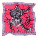Scarf "TIGER AND MAGPIES" silk 65x65 on a pink background