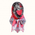 Scarf "TIGER AND MAGPIES" silk 65x65 on a pink background