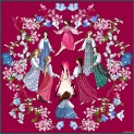Shawl "CIRCLE DANCE" silk 90x90 on a burgundy background