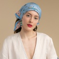 Scarf "MINOISKY AQUARIUM" silk 65x65 on a light blue background