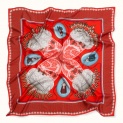 Shawl  "LACE" silk 135x135 on coral background