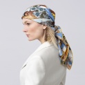 Scarf "IKOKU DANCE"  silk 90x90 on a blue background