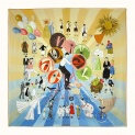 Scarf "CARNIVAL" silk 90x90  on a yellow background